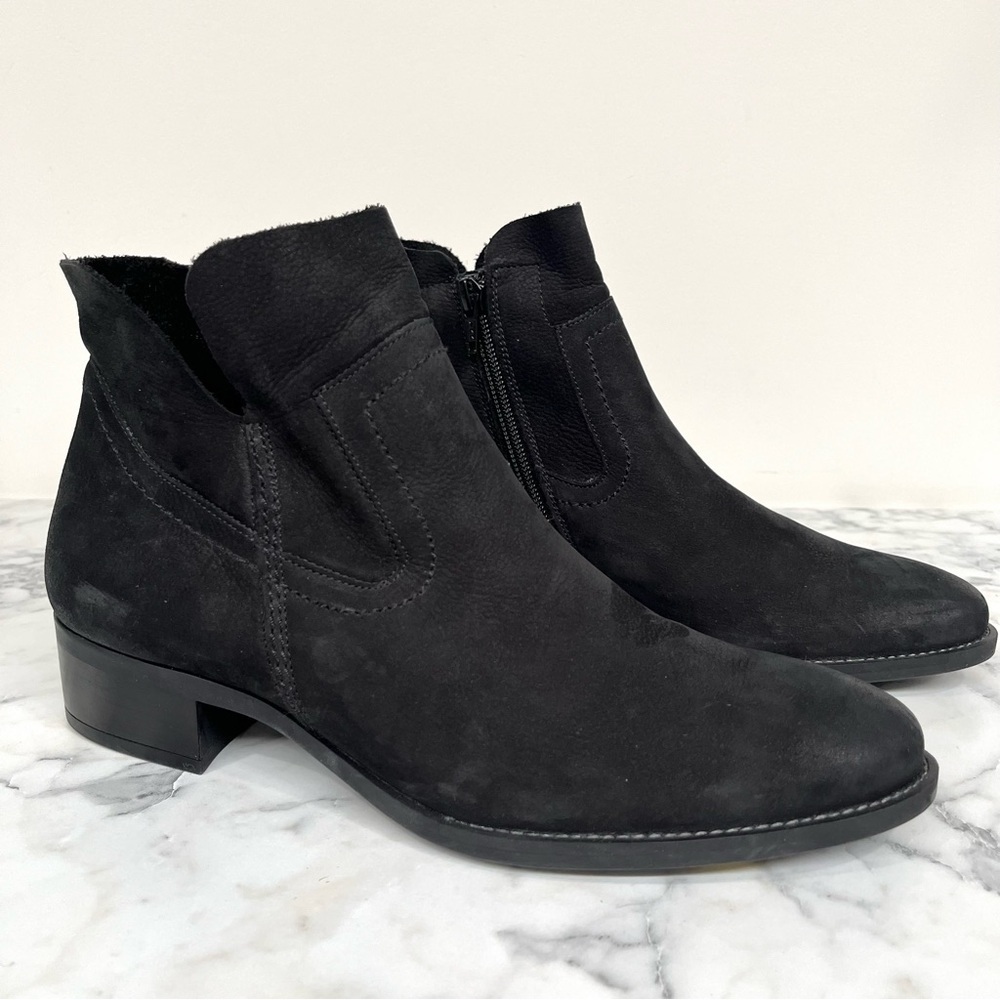 PAUL GREEN Boston Bootie Black Nubuck Leather Ankle Boots 6 US 8.5